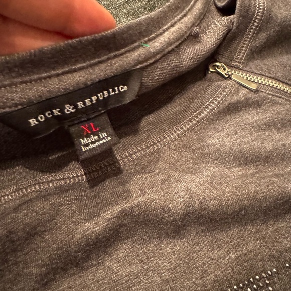 Rock & Republic Woman Size XL Gray Silver Mini Logi Zip Collar - Picture 9 of 10